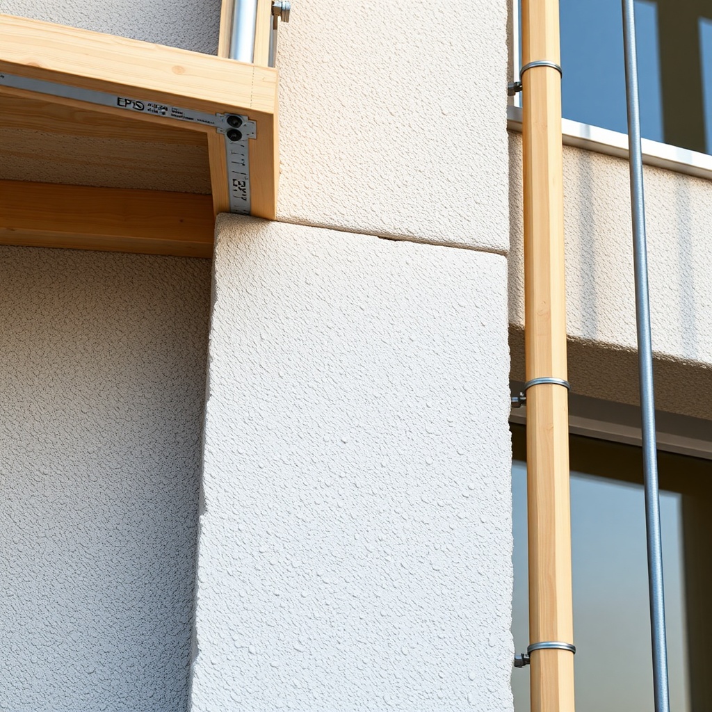 A close-up shot of a building exterior under construction