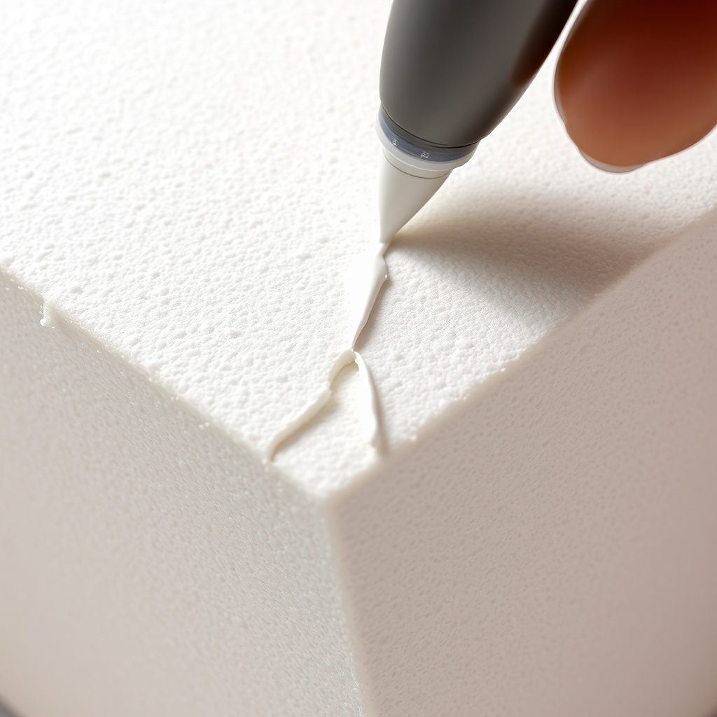<Photorealistic close-up of a MantoClub EPS CTF X5 surface with a hairline crack being rep