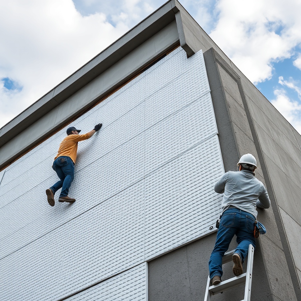 <A close-up photorealistic photo of a building facade under construction