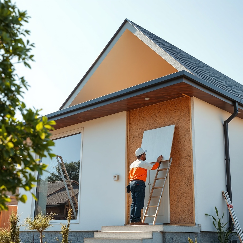 <modern residential building with MantoClub EPS insulation partially exposed