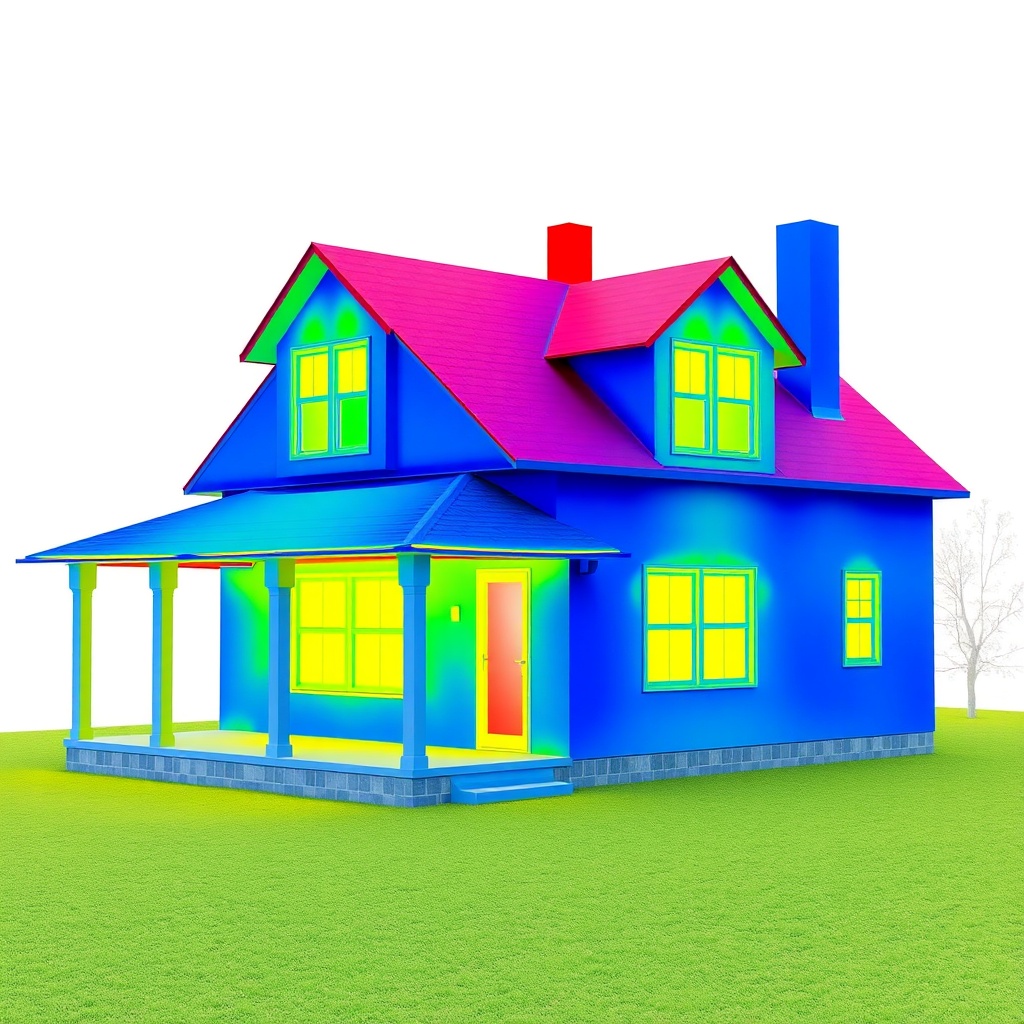 A photorealistic thermal imaging photo of a house