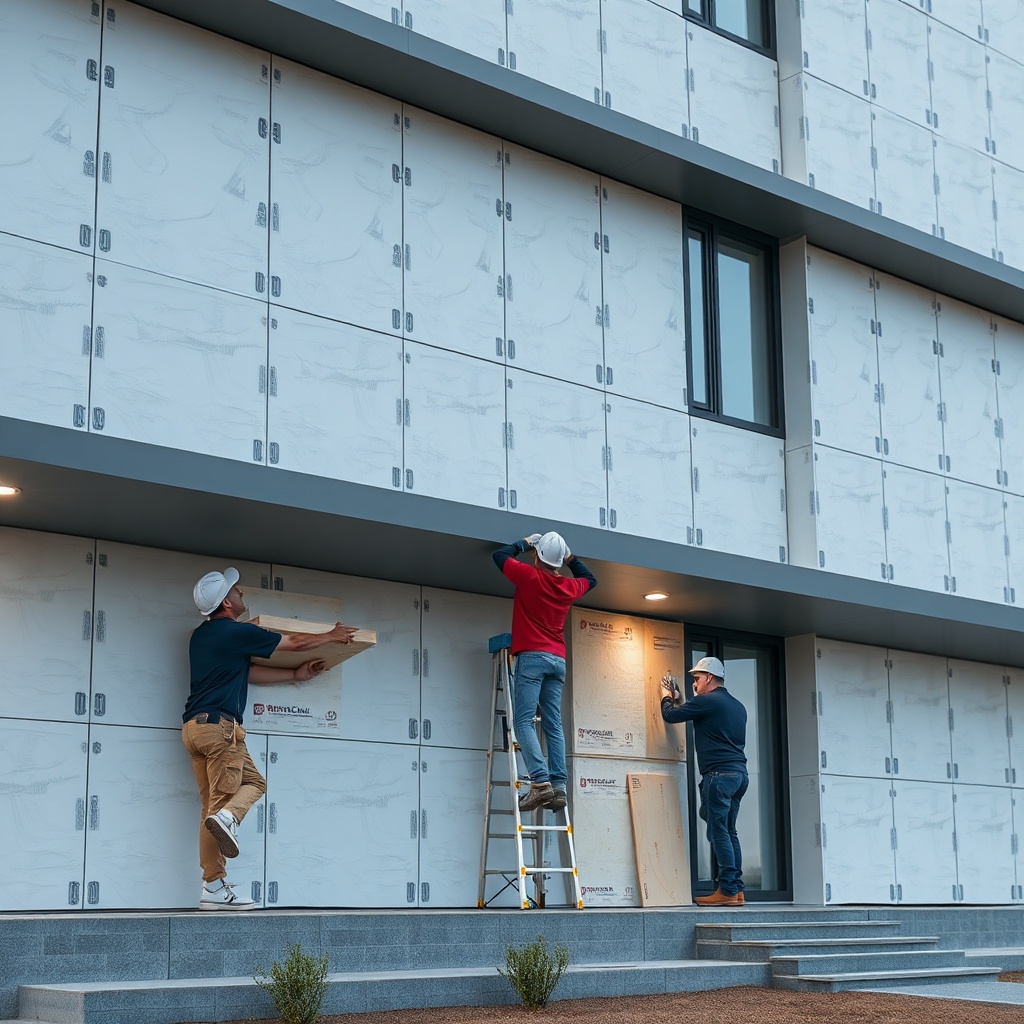 Modern building exterior with MantoClub EPS insulation application