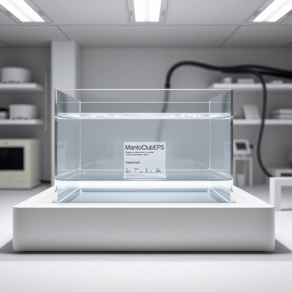 Laboratory setup showing MantoClub EPS sample in a water immersion test tank
