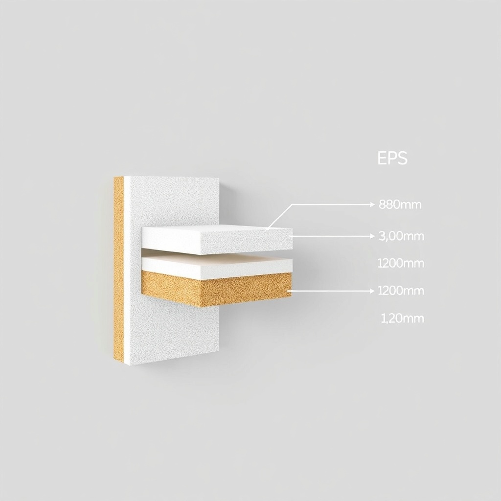 A clean photorealistic illustration showing a cross-section of a wall with MantoClub EPS i