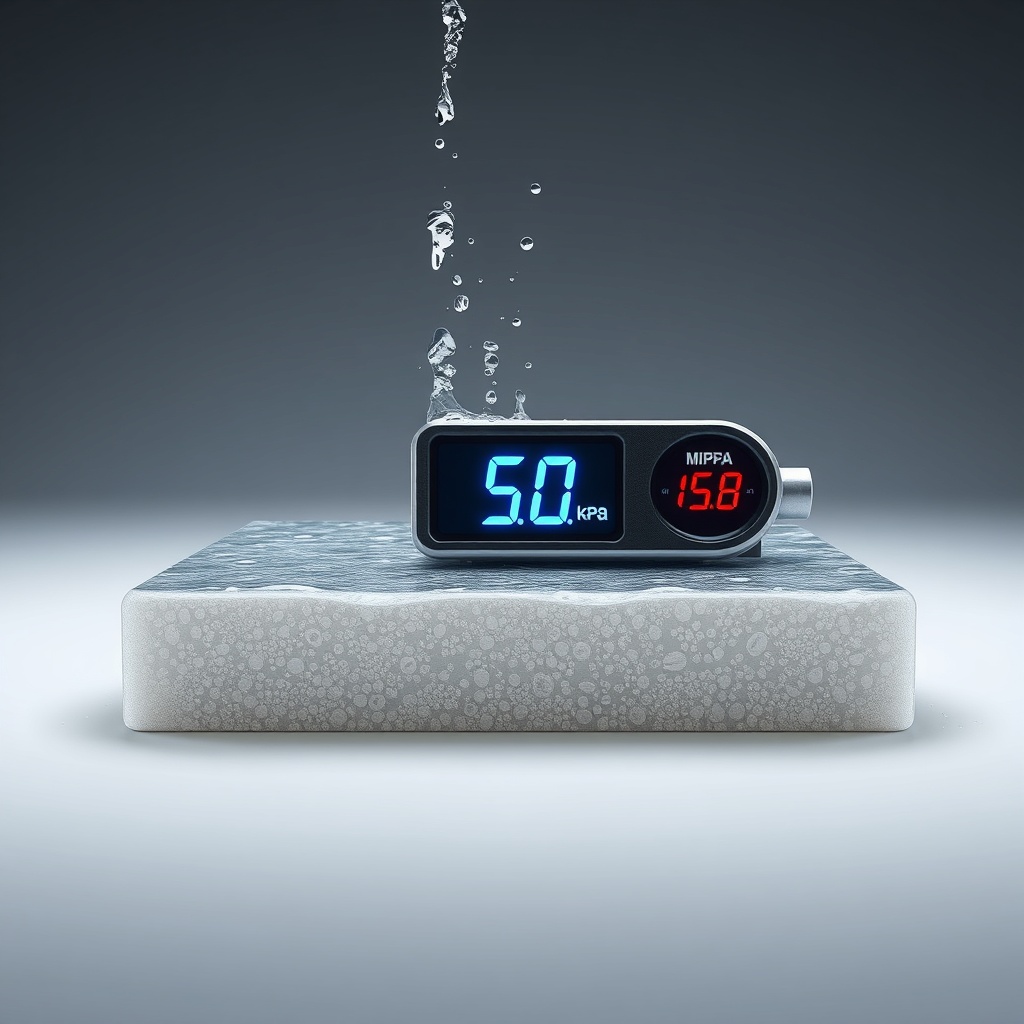 Photorealistic illustration of MantoClub EPS panel under water pressure test