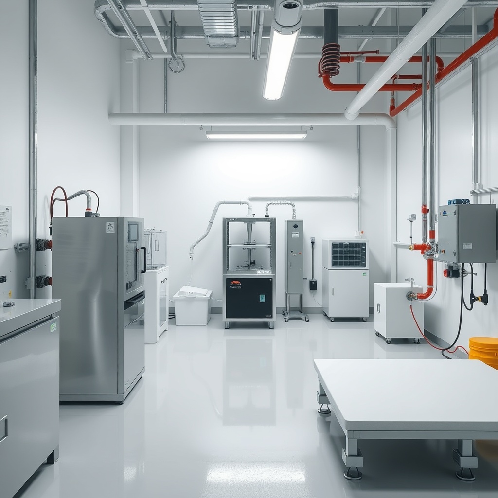 <clean photorealistic photo of a laboratory setup for EPS foam water pressure testing