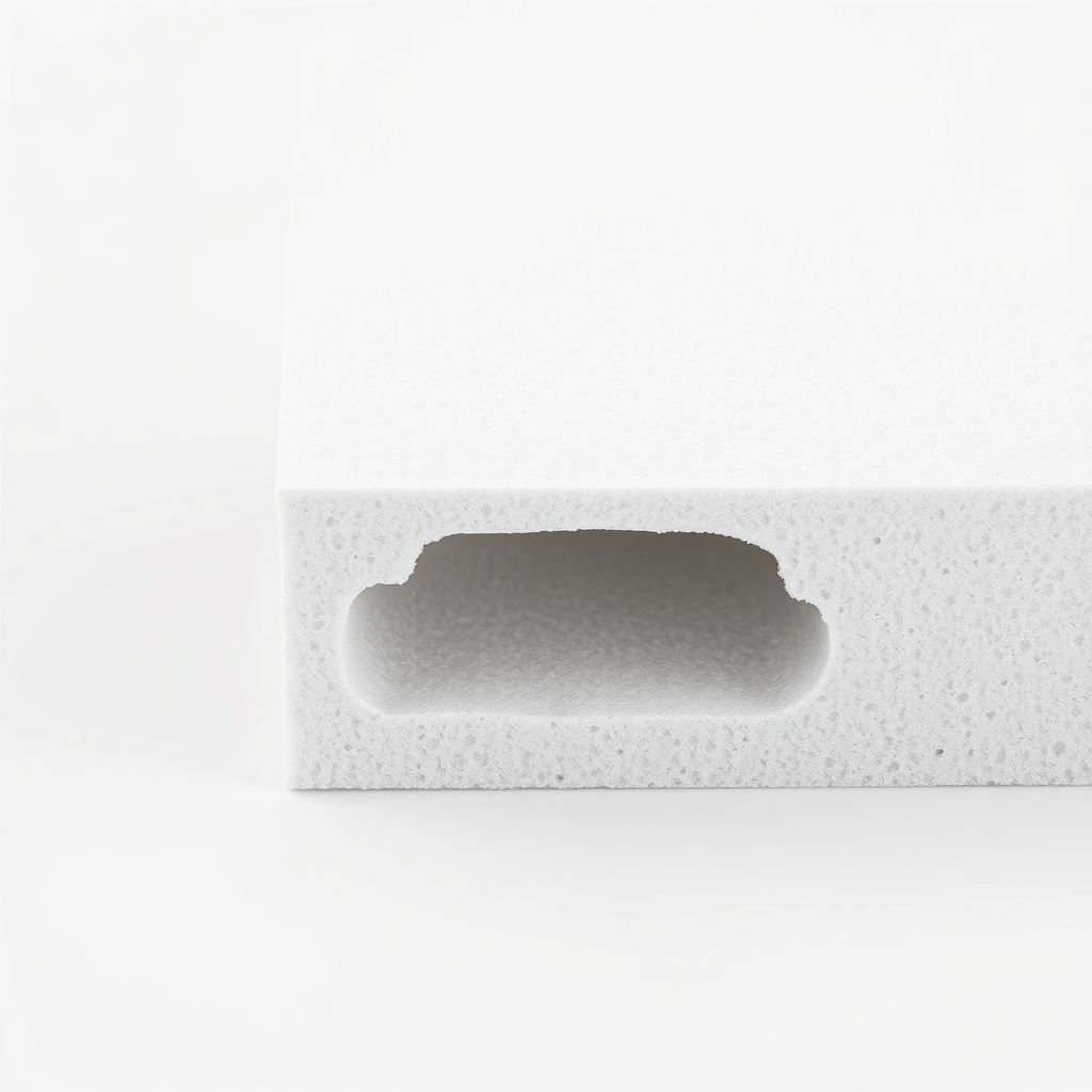A clean photorealistic photo of a cross-section of MantoClub EPS insulation board showing