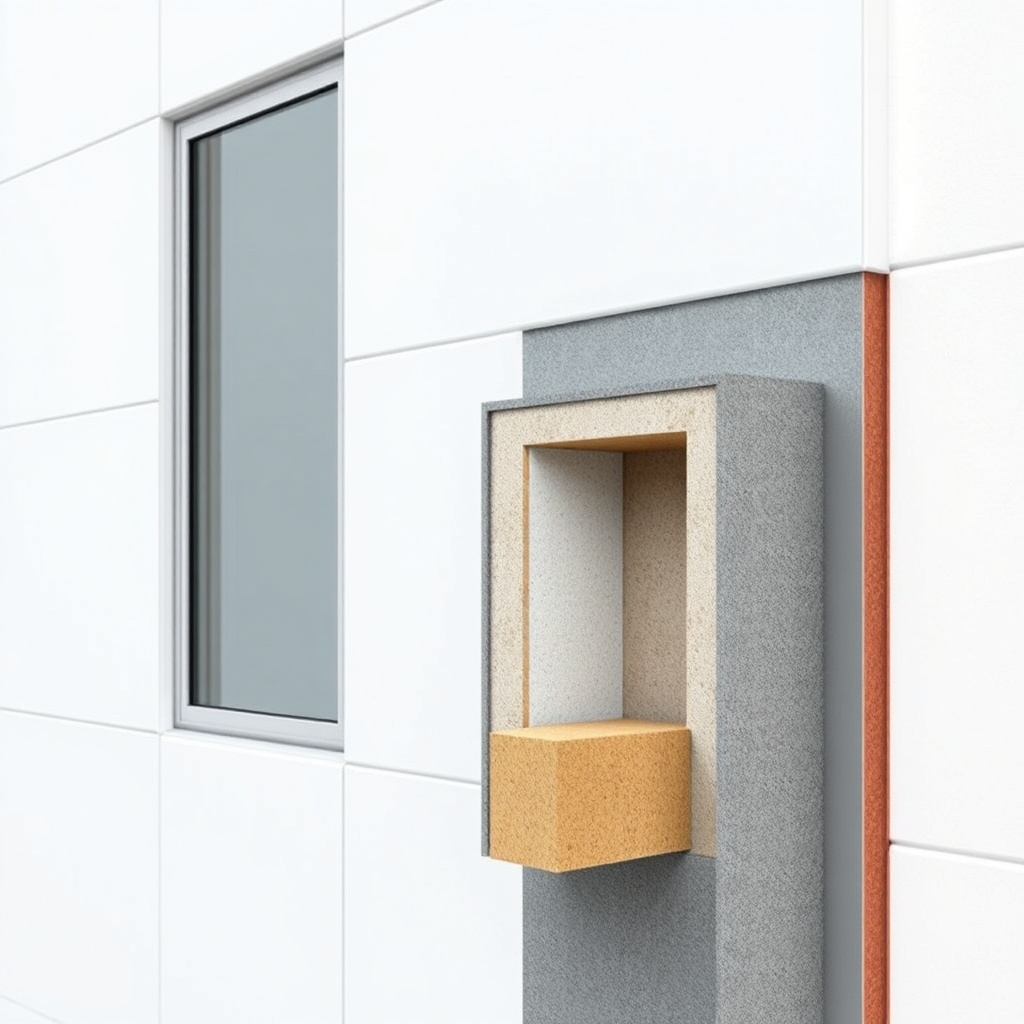 <clean photorealistic photo of a building wall section with MantoClub EPS panels and Jotun
