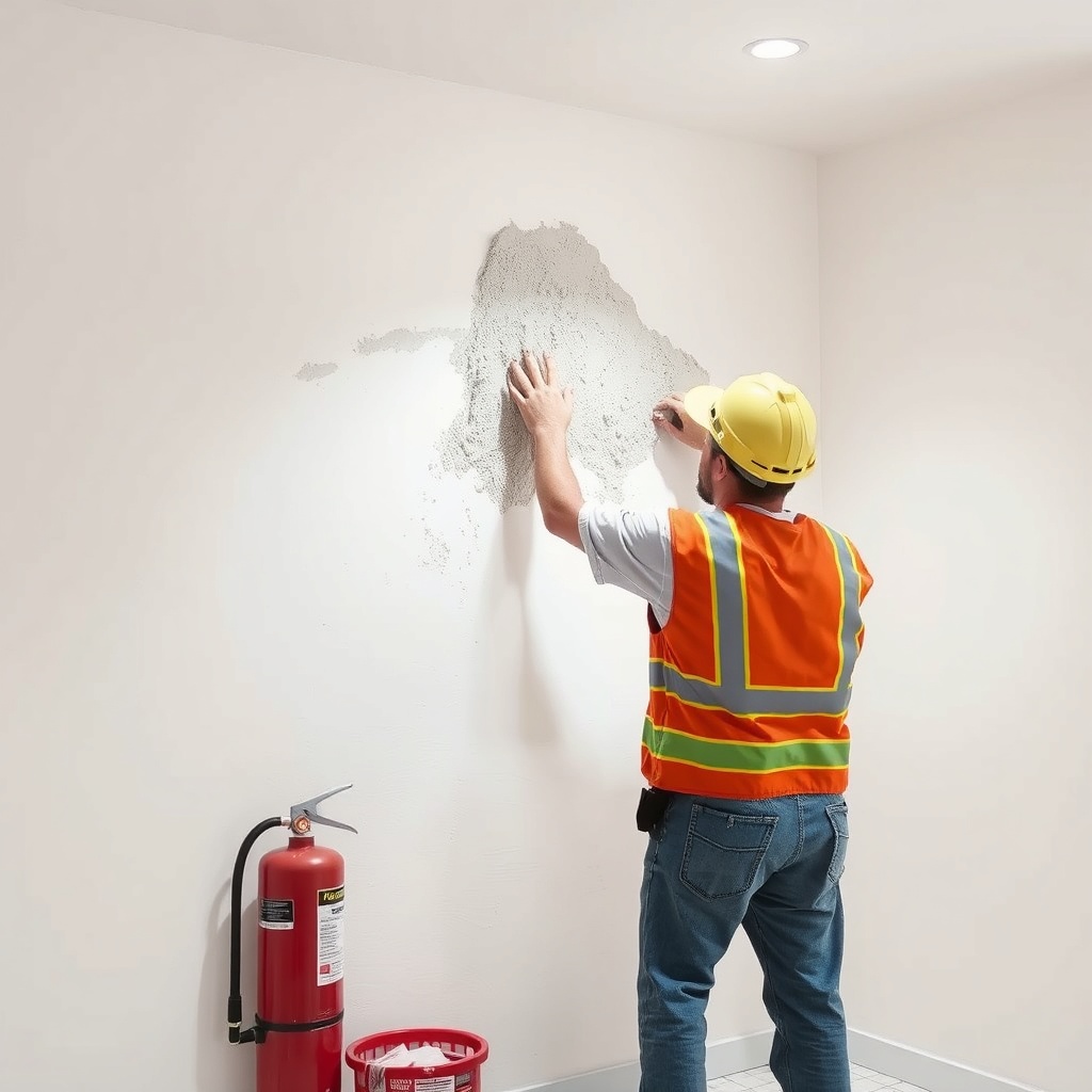 <clean photorealistic photo of MantoClub EPS application showing a worker applying fire-re