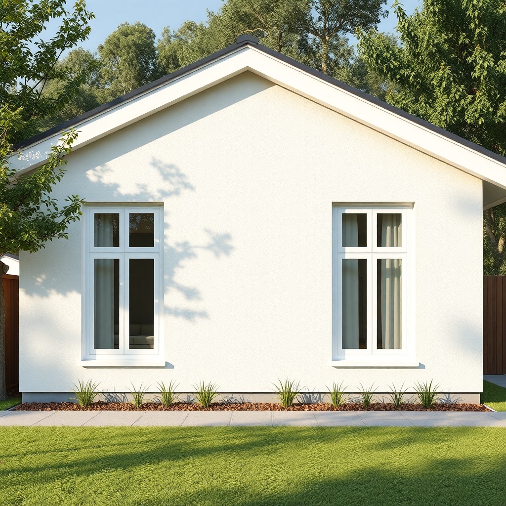 <A photorealistic photo of a completed house facade with MantoClub EPS insulation