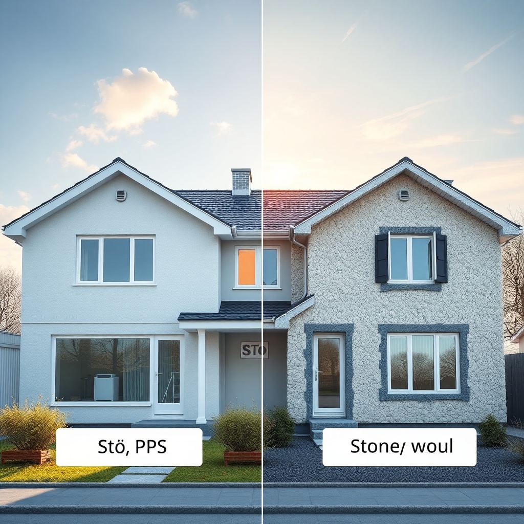 Split-screen photorealistic comparison illustration: left side shows a modern home with St